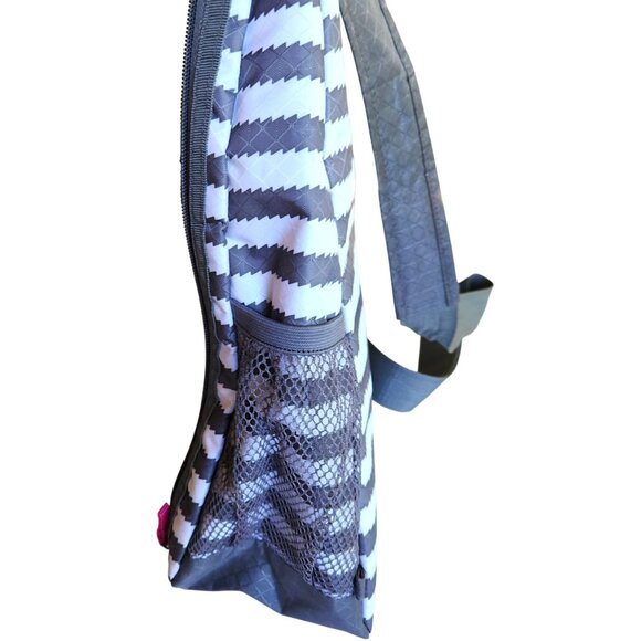 Thirty One Sling Bag  Adjustable Backpack Gray & White Stripe Pink Lining - Picture 12 of 13